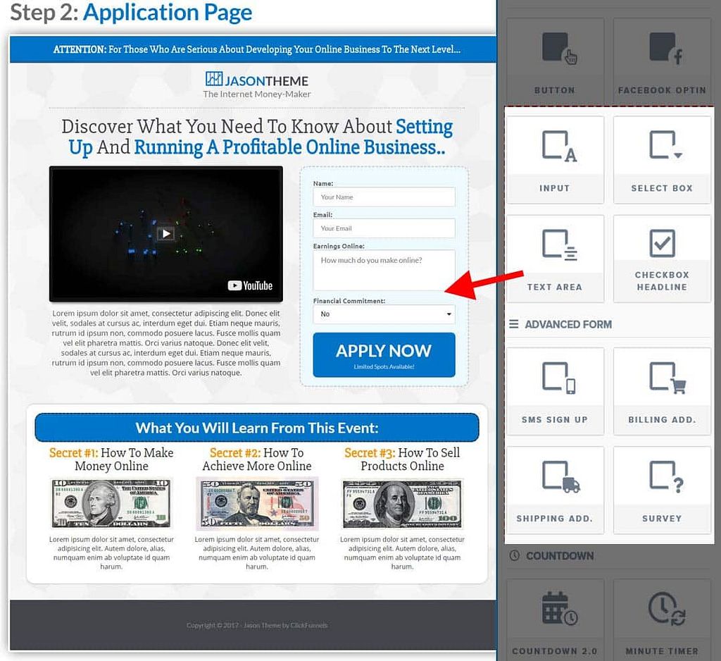 how to create Application form inside clickfunnels