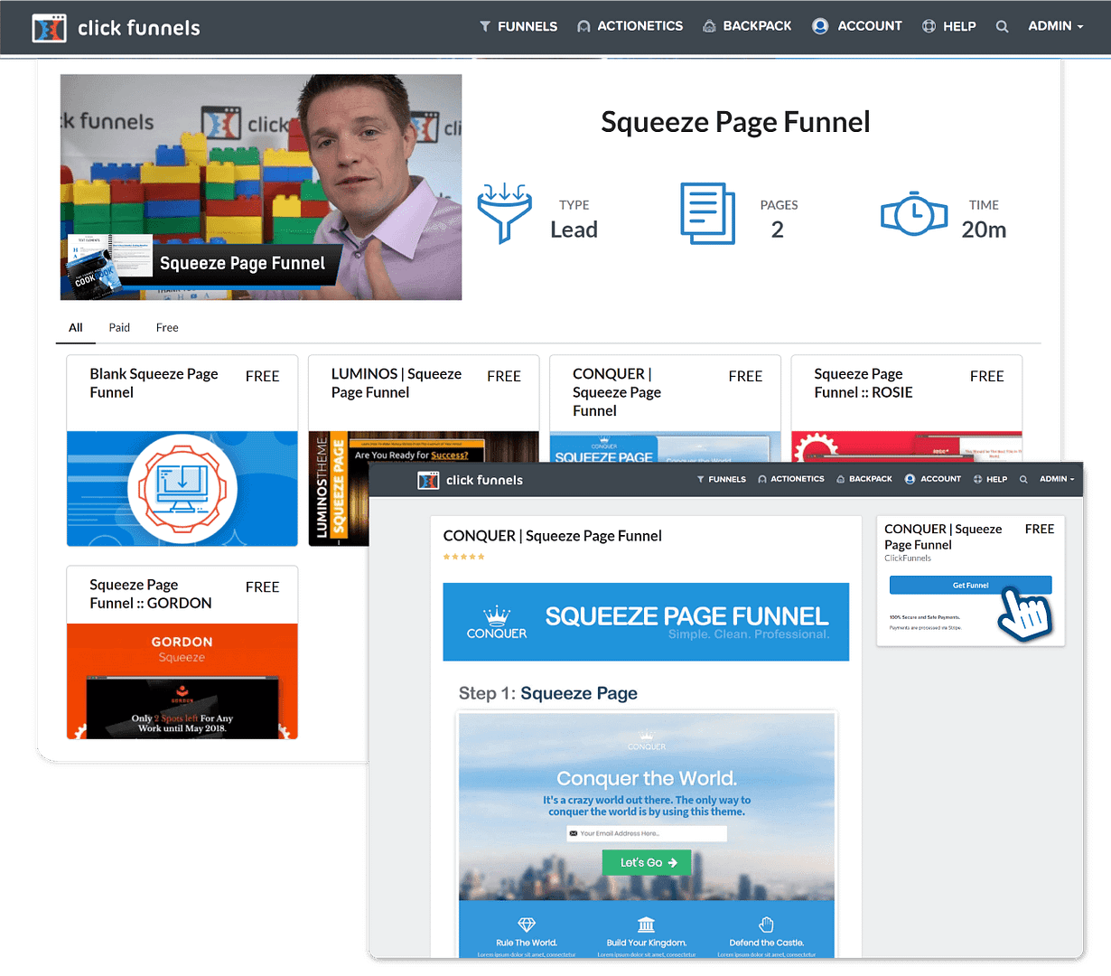 Squeeze page Funnel example