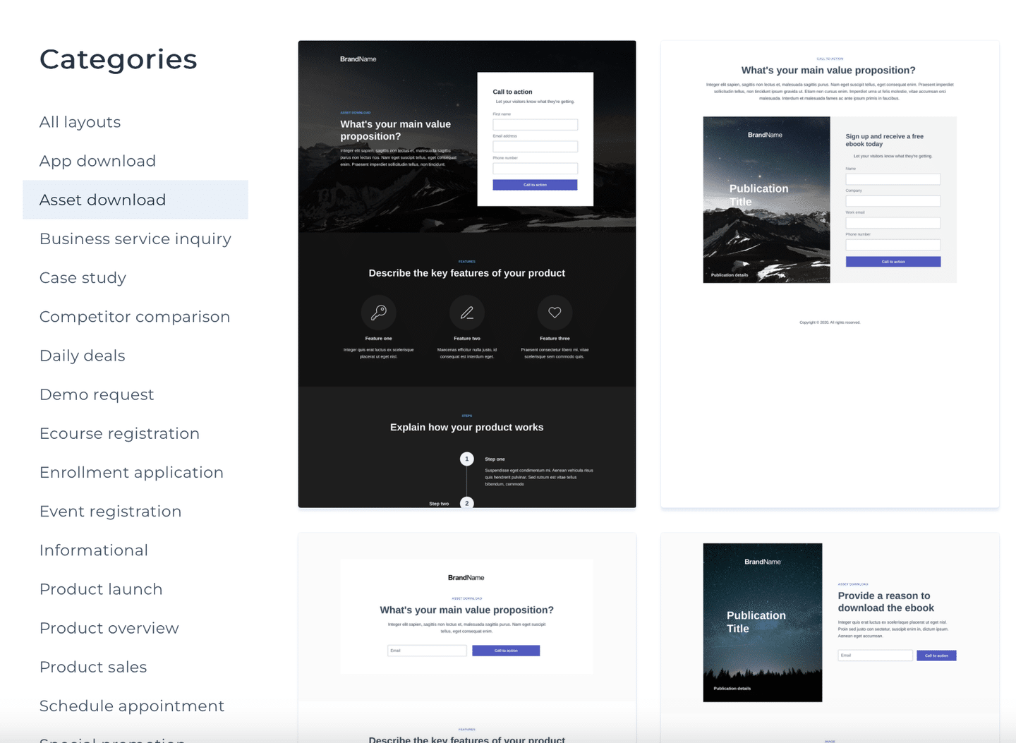 instapage templates