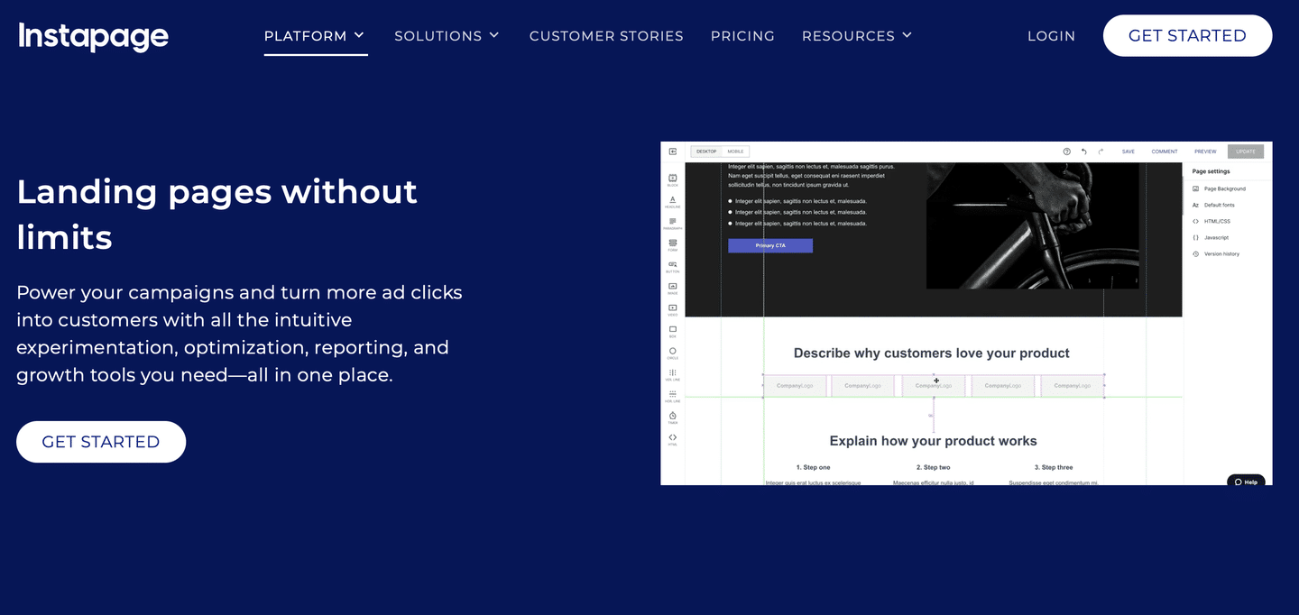 Instapage homepage