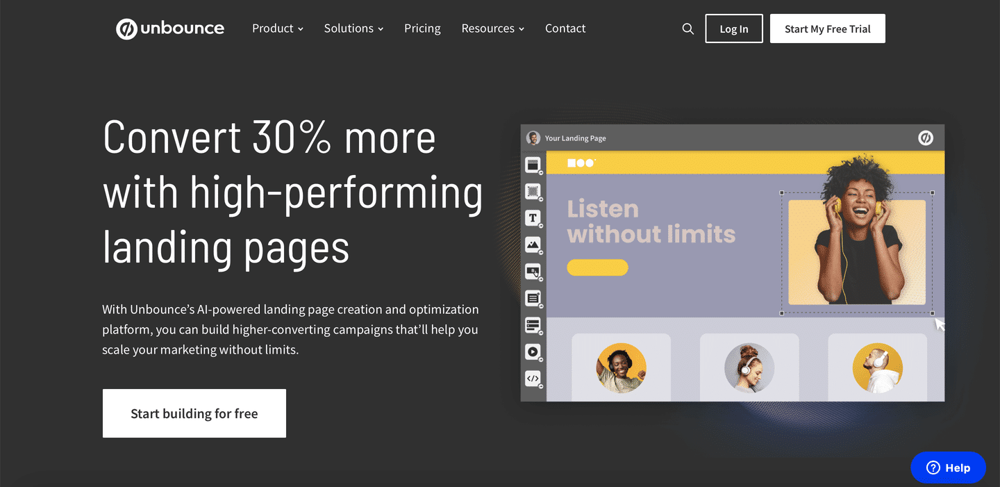 unbounce homepage
