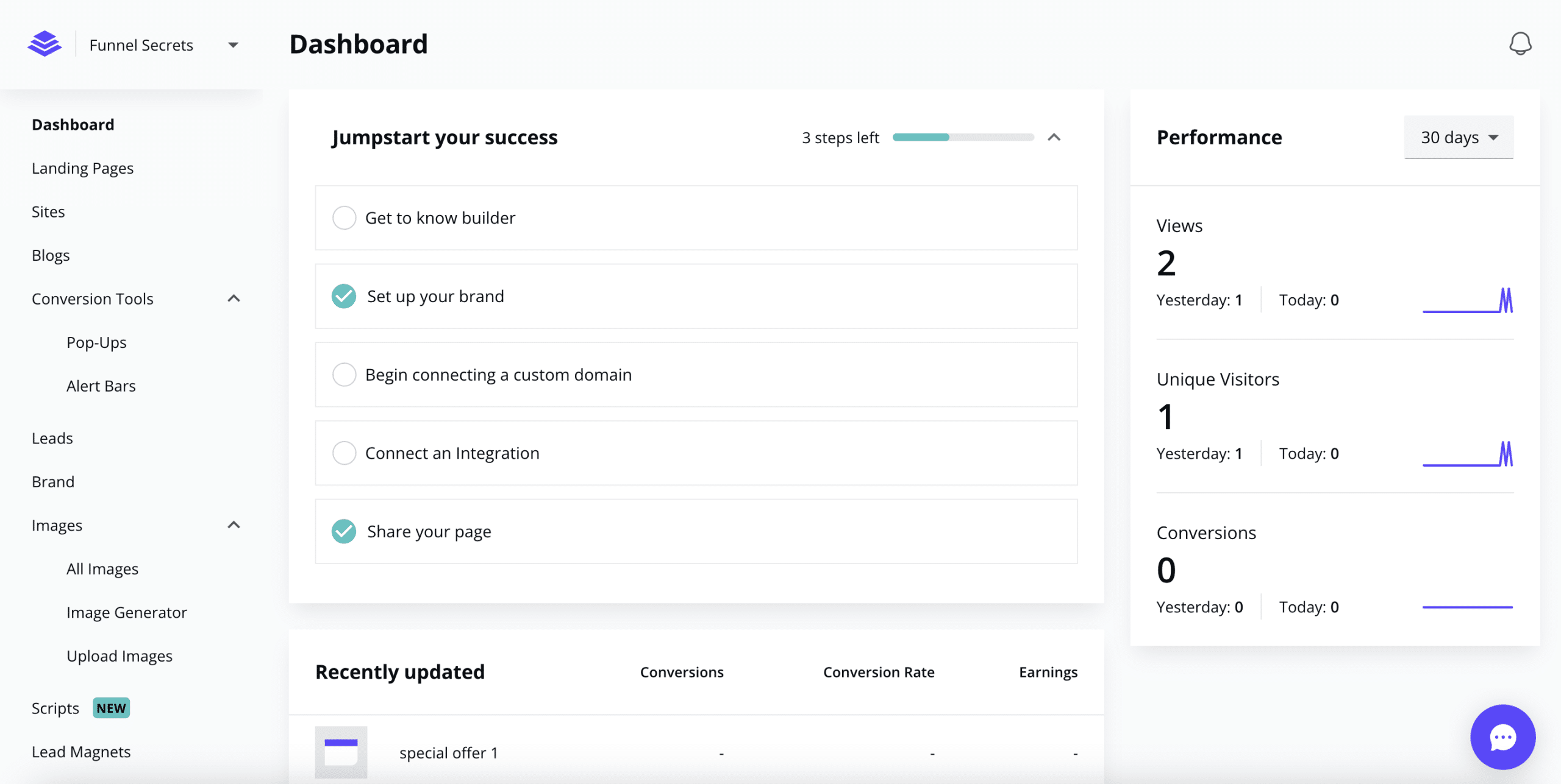 Leadpages dashboard interface