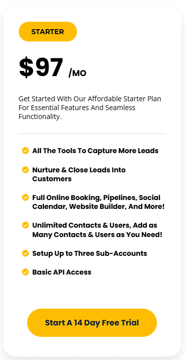 gohighlevel agency starter plan