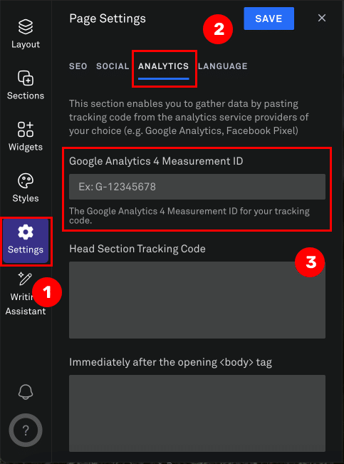 Add your Google analytics tracking id