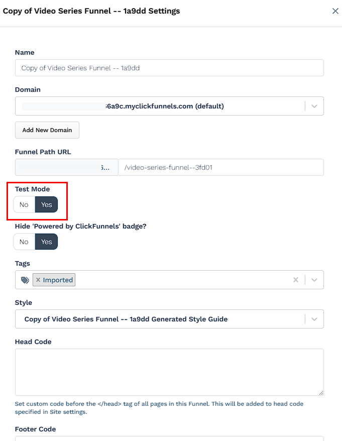 clickfunnels test mode