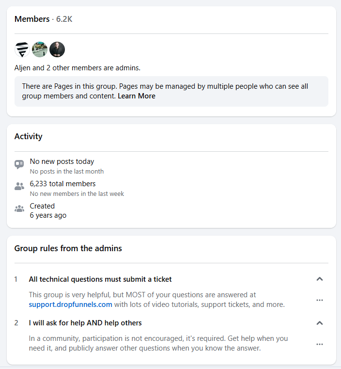 dropfunnels facebook group activity
