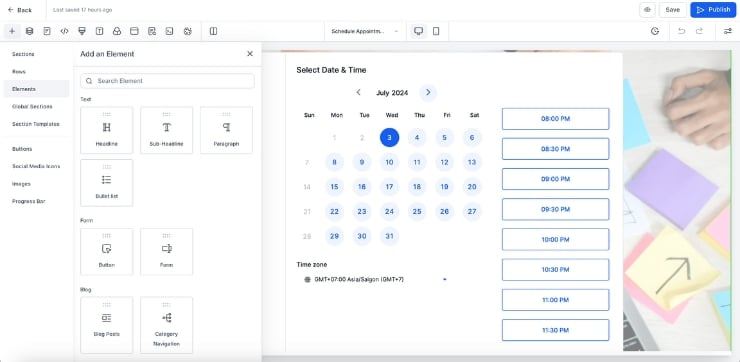 GoHighLevel Drag-and-Drop Page Builder: Screenshot demonstrating the intuitive interface for effortlessly creating and customizing landing pages, websites, and funnels without coding