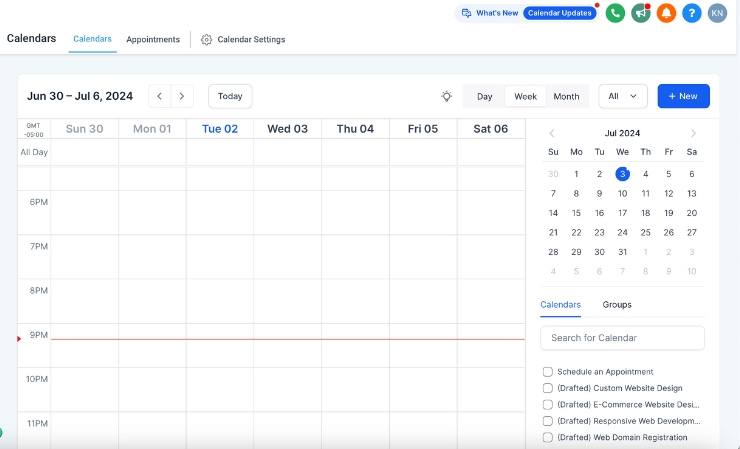 GoHighLevel Calendar Tools: Screenshot displaying the intuitive interface for scheduling appointments, managing events, and syncing calendars within the platform.