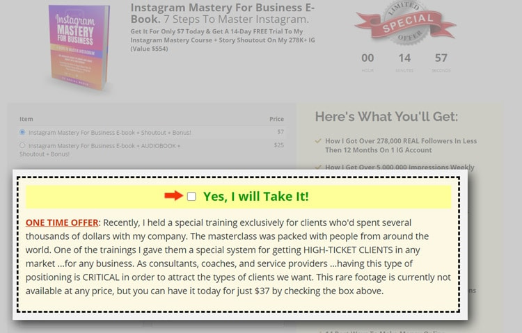 Instagram Mastery For Business ebook one time offer