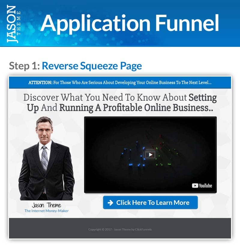 Reverse squeeze page application funnel