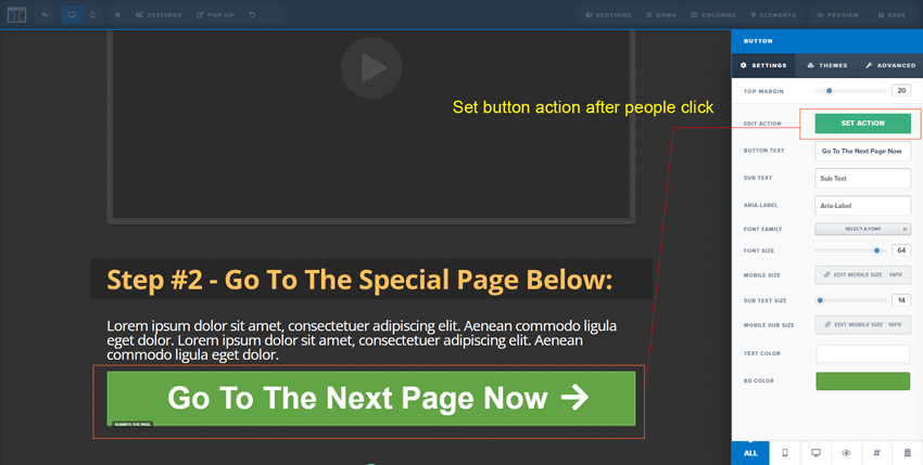 set-up button action in clickfunnels