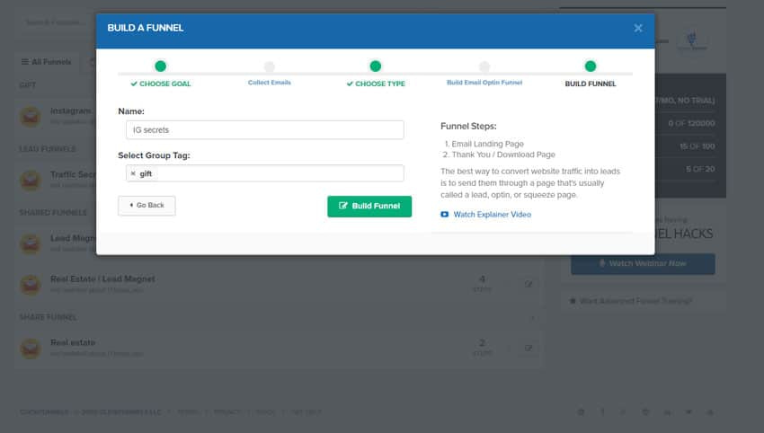 Create a name of funnel clickfunnels