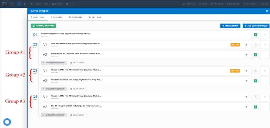 add group questions