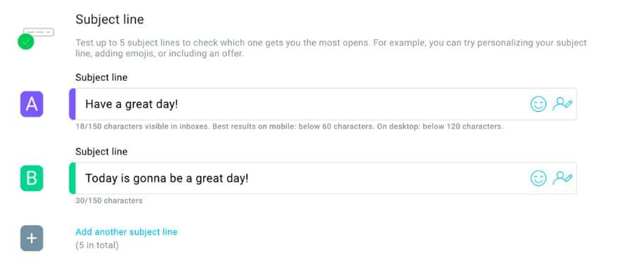 getresponse email subject line test
