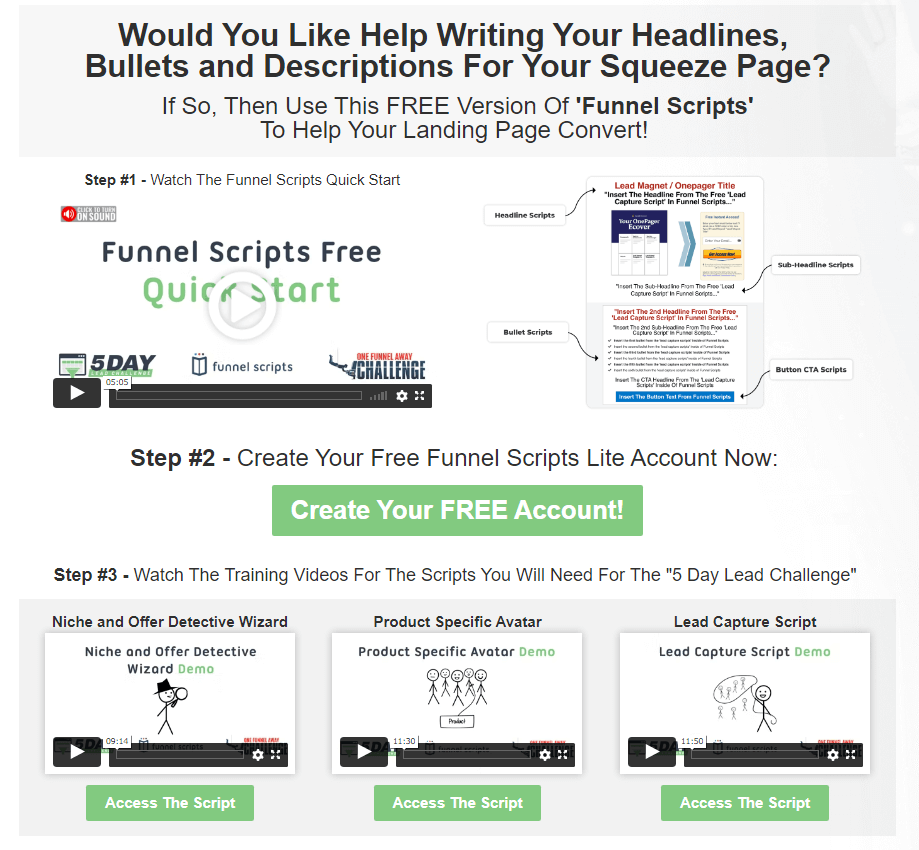 create account funnel scripts for free
