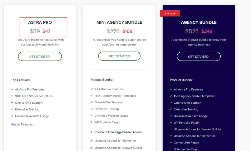 wp-astra pricing page discount