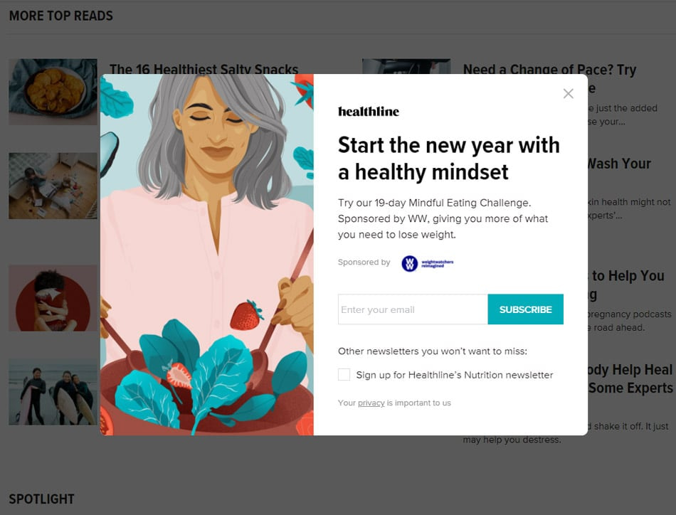 lead magnet example healthline