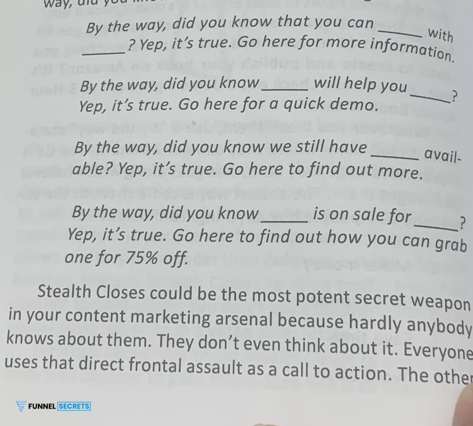 Copywriting Secrets review: Stealth Closes