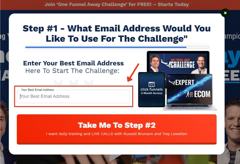 The One Funnel Away Challenge opt-in form