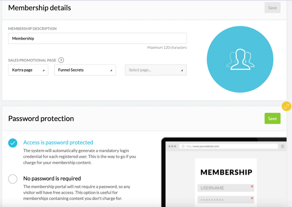 kartra membership setting