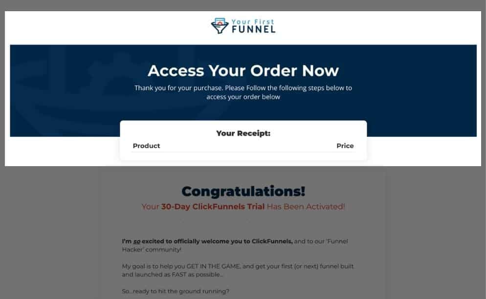 thank you page confirmation message