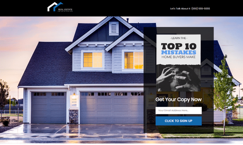 real estate sales funnel - landing page